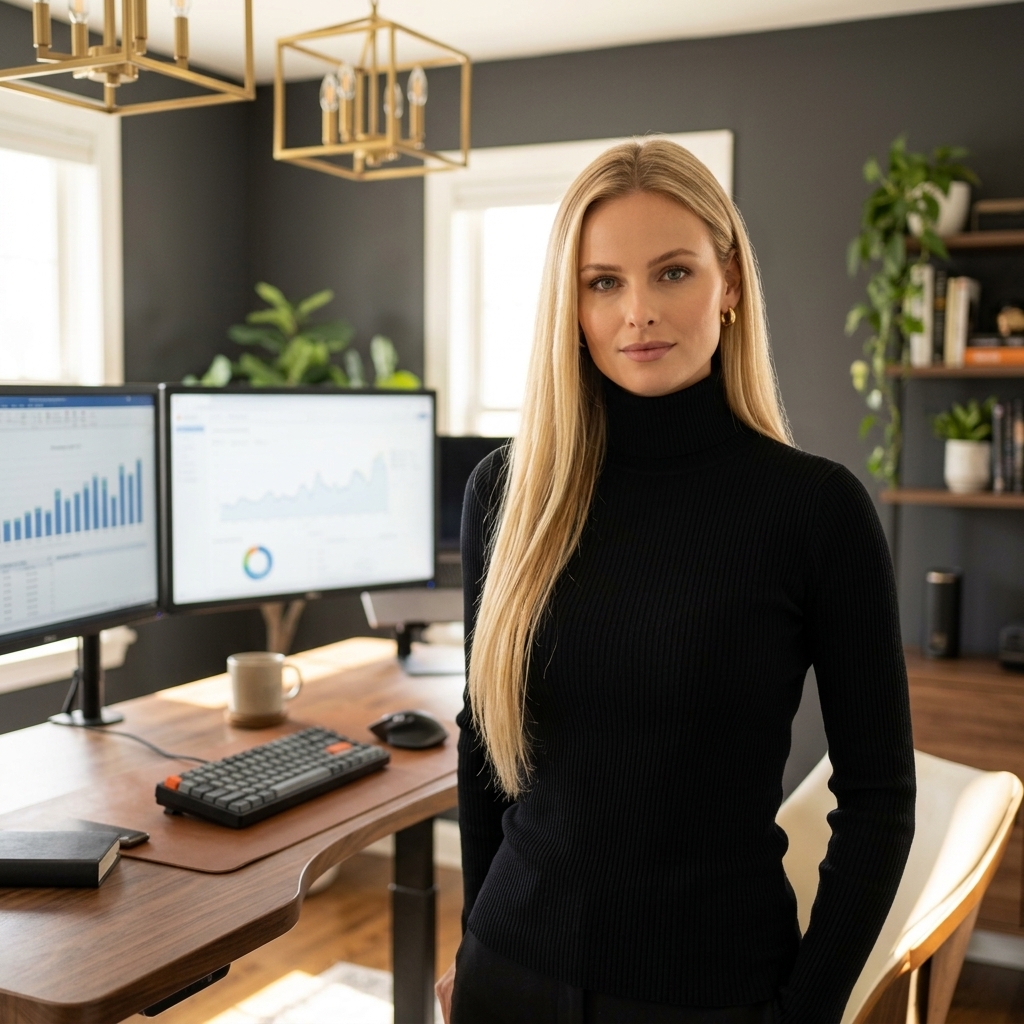 Jenna in a modern home office